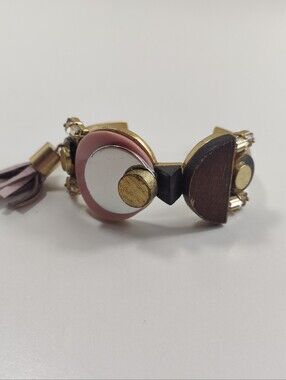 J.Crew Mixed Media Statement Cuff Bracelet Wood Pink Resin Gold Tone